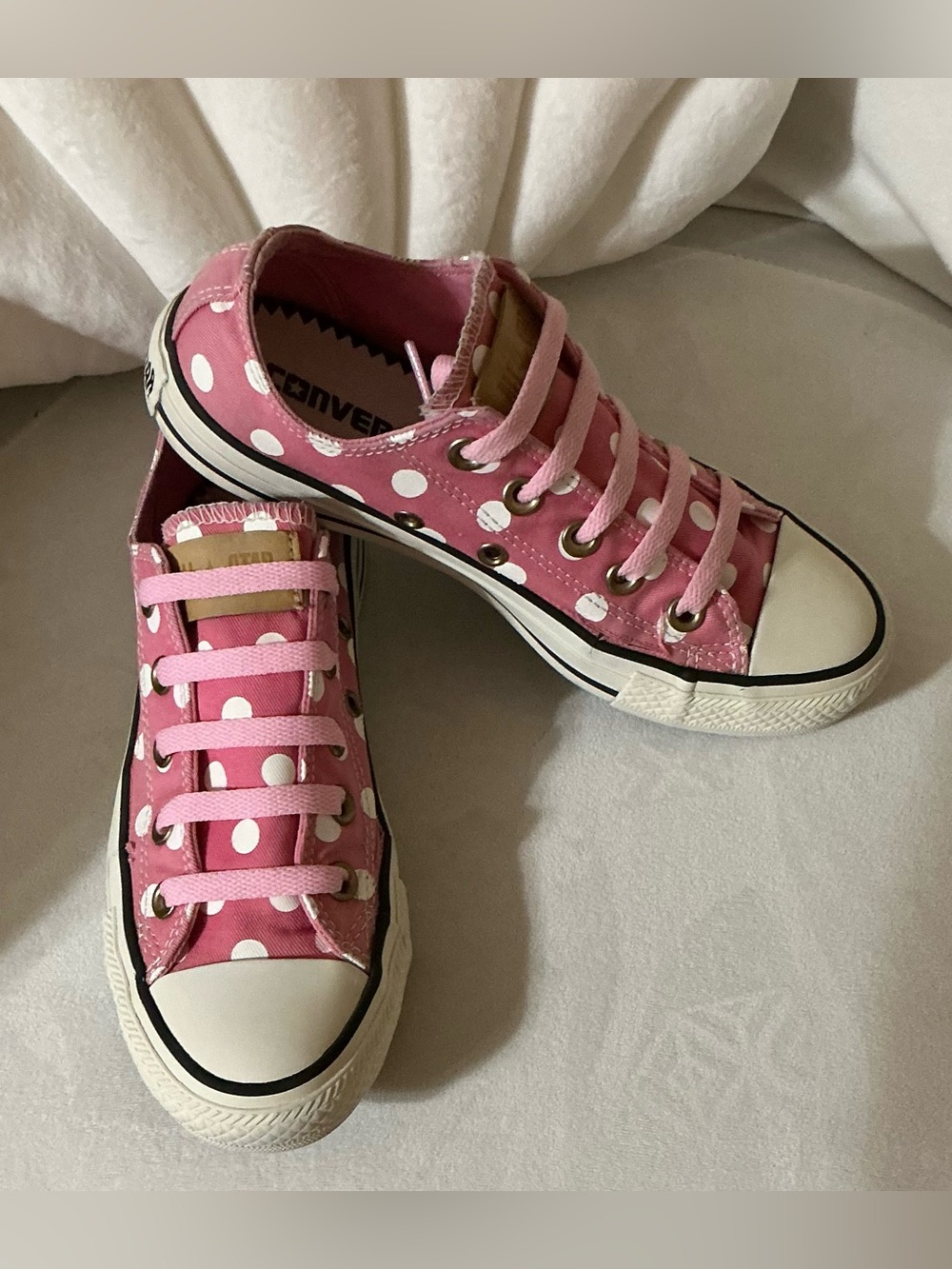 Pink White Polka Dot Converse Sz 5